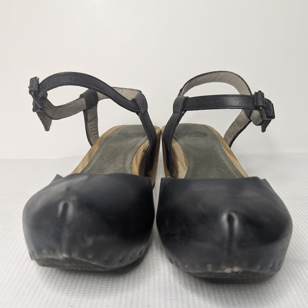 Vialis Black Leather Clogs Wood Heel Handmade in Spain Women's Size 6.5 / EUR 37 - Picture 4 of 14